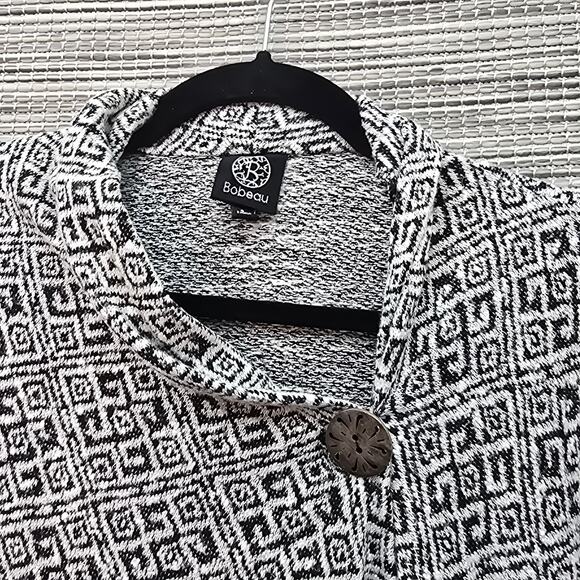 Bobeau Cardigan Sweater Womens Small Black White Bohemian Boho Lagenlook Minimal - Picture 3 of 6